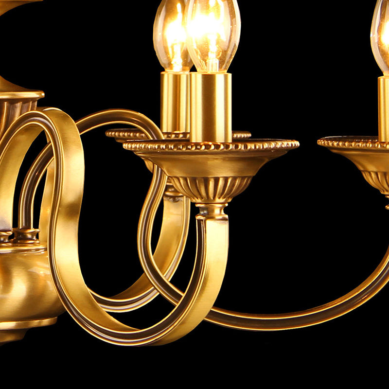 Suspended Metal Pendant Chandelier with Colonial-inspired Design & 3/5/6 Lights, Ideal for Dining Rooms, Brass Finish