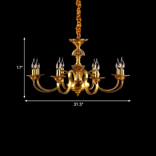 Suspended Metal Pendant Chandelier with Colonial-inspired Design & 3/5/6 Lights, Ideal for Dining Rooms, Brass Finish