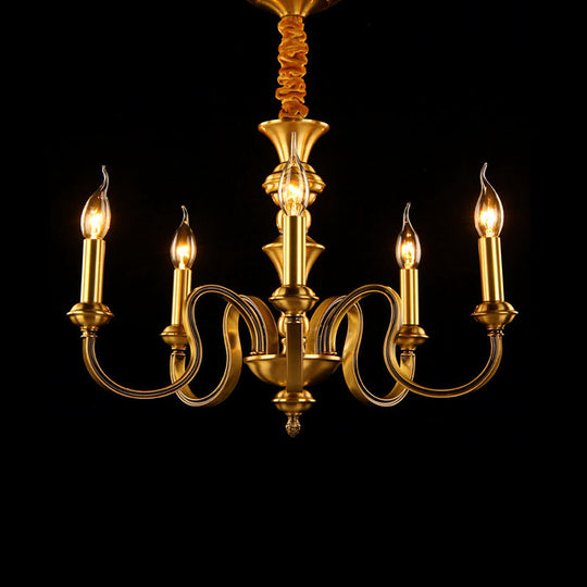 Gold Colonial Candle Ceiling Pendant Light with 3/5/6 Metal Heads - Elegant Living Room Chandelier Lamp
