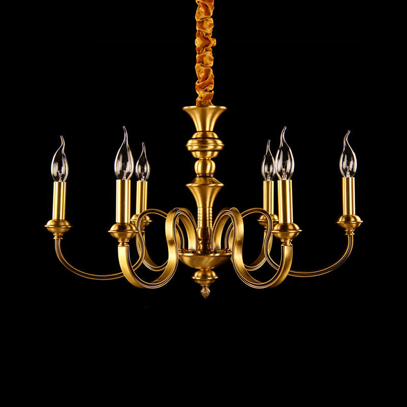 Gold Colonial Candle Ceiling Pendant Light with 3/5/6 Metal Heads - Elegant Living Room Chandelier Lamp