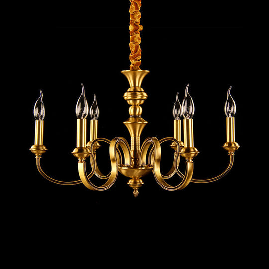 Gold Colonial Candle Ceiling Pendant Light with 3/5/6 Metal Heads - Elegant Living Room Chandelier Lamp