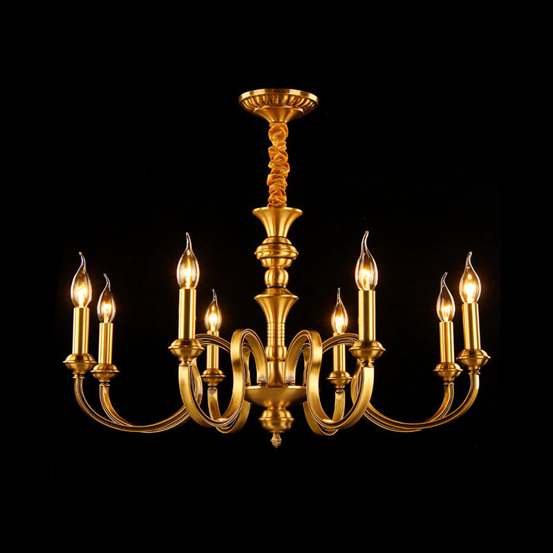 Gold Colonial Candle Ceiling Pendant Light with 3/5/6 Metal Heads - Elegant Living Room Chandelier Lamp