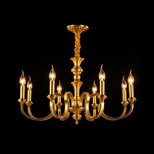 Gold Colonial Candle Ceiling Pendant Light with 3/5/6 Metal Heads - Elegant Living Room Chandelier Lamp