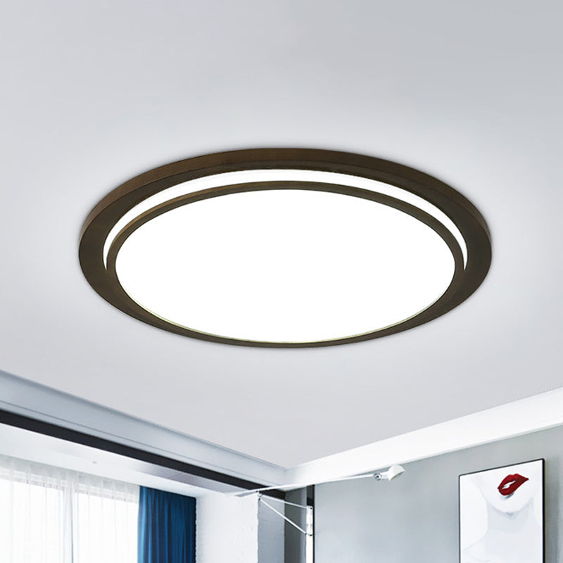Modern Wood Drum LED Flush Light Fixture – Brown, Ceiling Mounted Lamp in Warm/White/Natural Light – 15"/18"/23" Wide