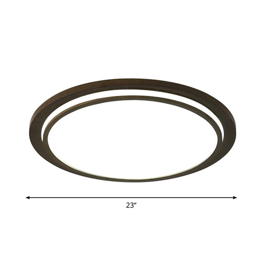 Modern Wood Drum LED Flush Light Fixture – Brown, Ceiling Mounted Lamp in Warm/White/Natural Light – 15"/18"/23" Wide