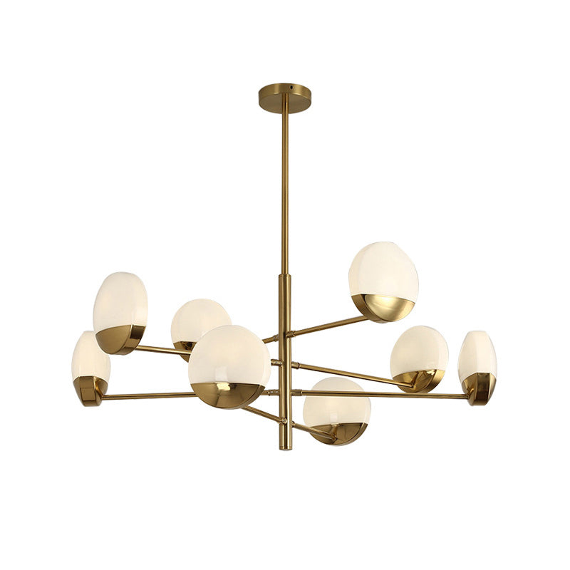 Postmodern Gold Sputnik Chandelier - Metallic 6/8/10-Head Hanging Lamp with Round White Glass Shade