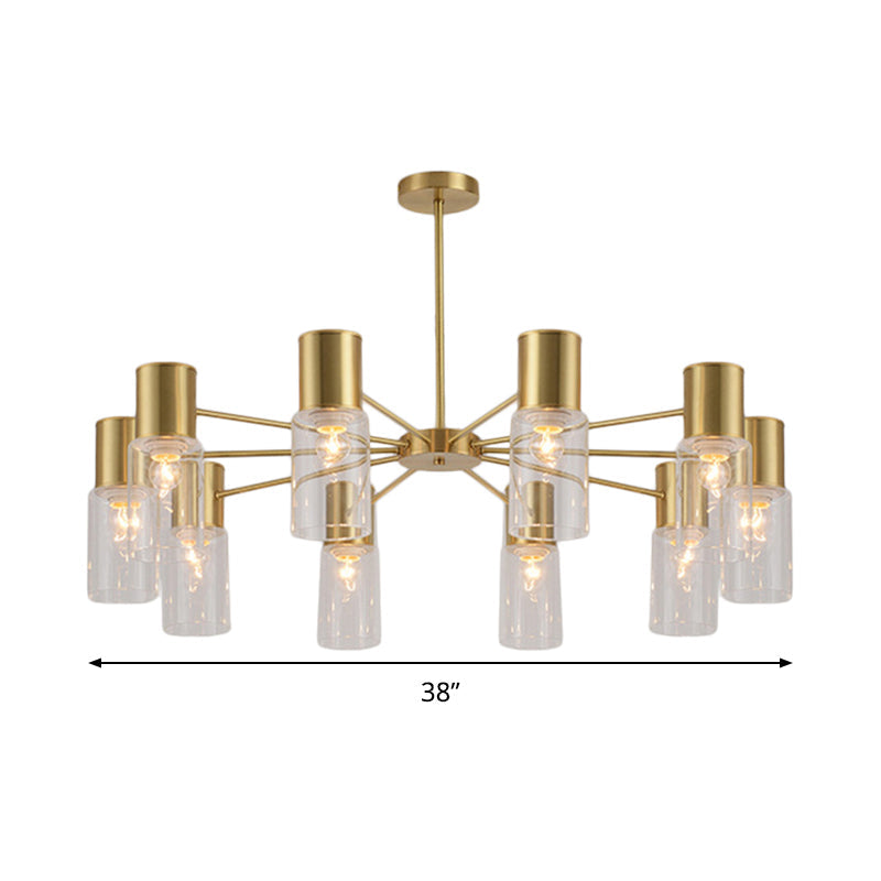 Modern Clear Glass Cylinder Hanging Lamp Kit - 6/8/10 Heads Brass Chandelier Fixture