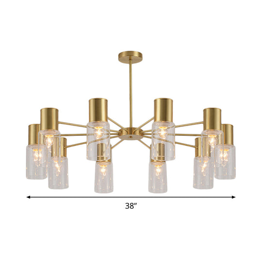 Modern Clear Glass Cylinder Hanging Lamp Kit - 6/8/10 Heads Brass Chandelier Fixture