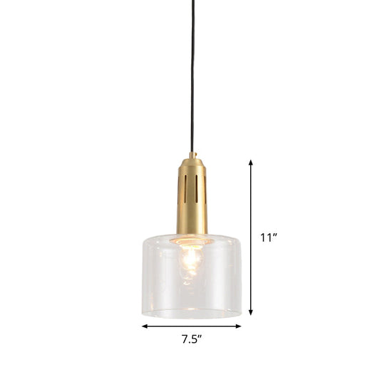 Postmodern Brass Pendant Lamp with Clear Glass Shade: Sleek Dining Room Hanging Light