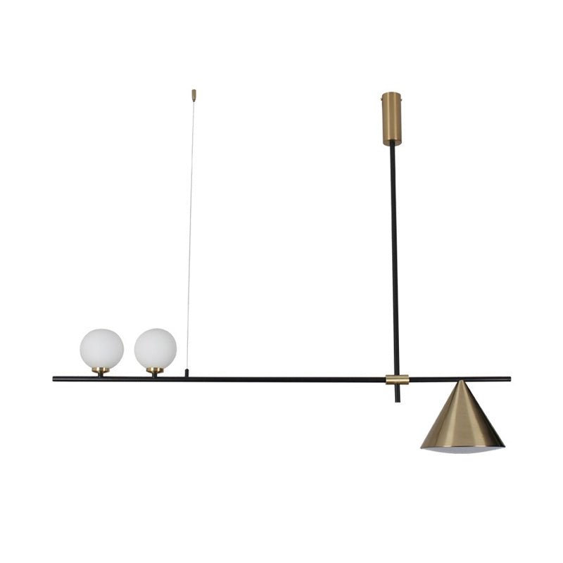 Contemporary Metal Cone Island Light with 3 Heads and Gold/Black Finish for Dining Room Ceiling