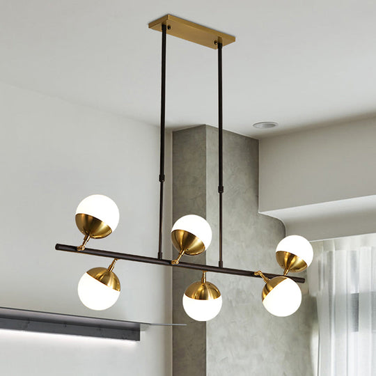 Postmodern 6-Light Black Island Ceiling Light with Opal Glass Shades