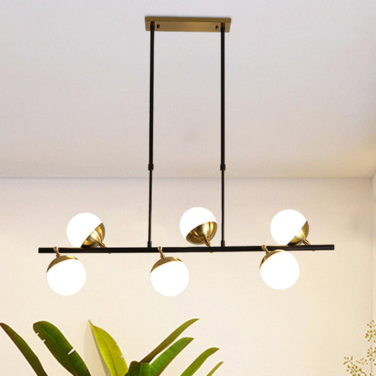 Postmodern 6-Light Black Island Ceiling Light with Opal Glass Shades