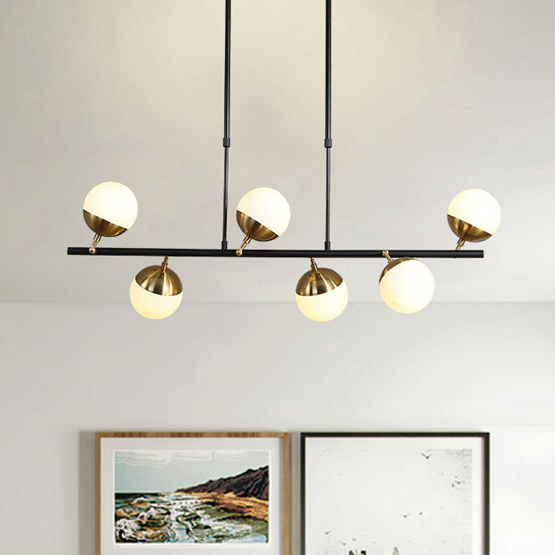 Postmodern 6-Light Black Island Ceiling Light with Opal Glass Shades