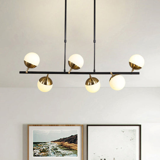 Postmodern 6-Light Black Island Ceiling Light with Opal Glass Shades