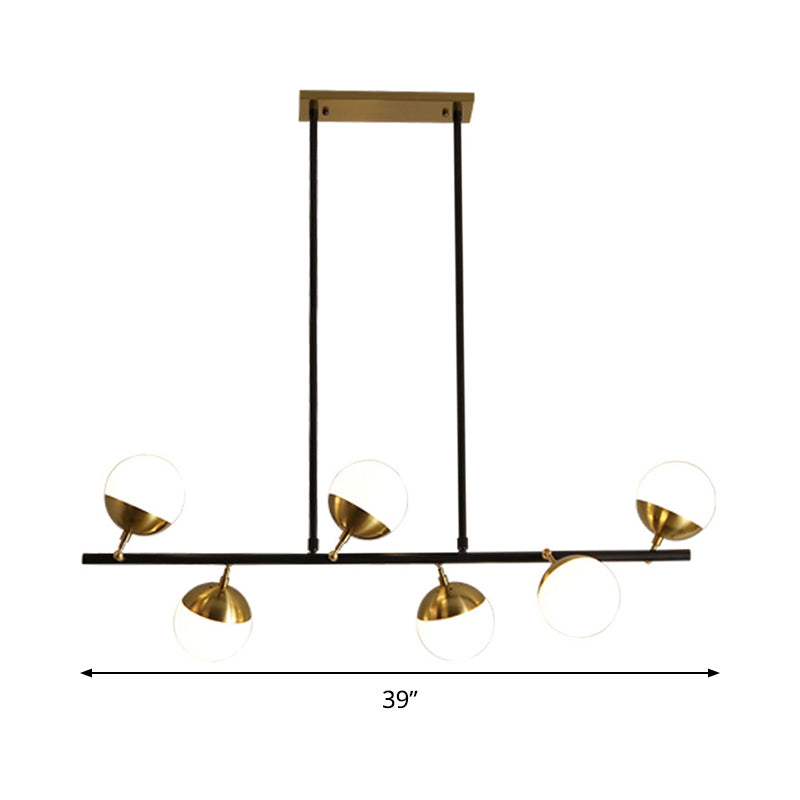 Postmodern 6-Light Black Island Ceiling Light with Opal Glass Shades