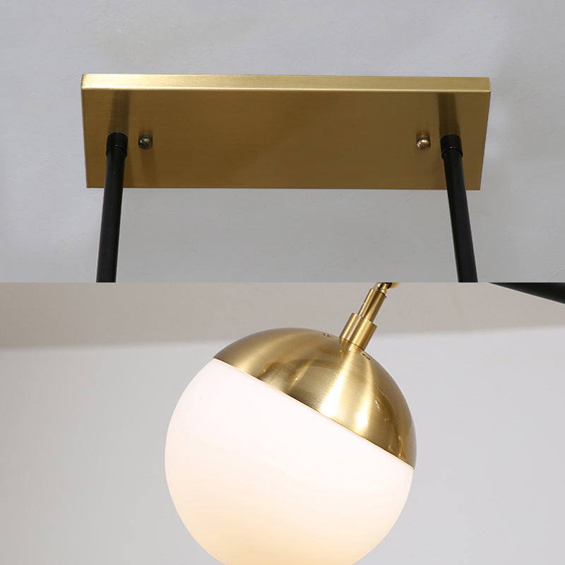 Postmodern 6-Light Black Island Ceiling Light with Opal Glass Shades