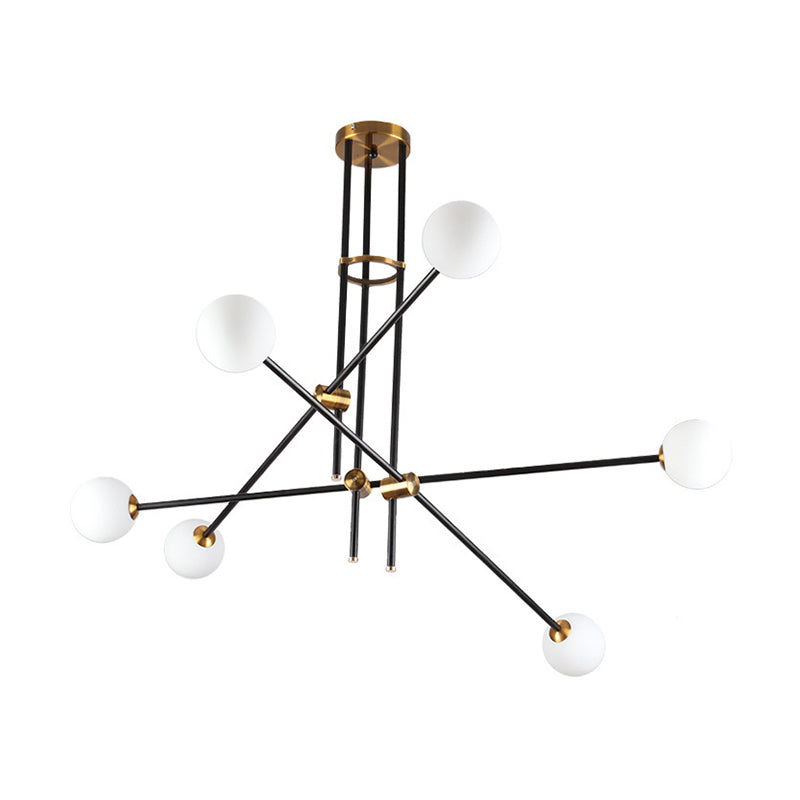 Minimalist Metal Hanging Lamp with 6-Head Black Chandelier in Opal Glass Shade