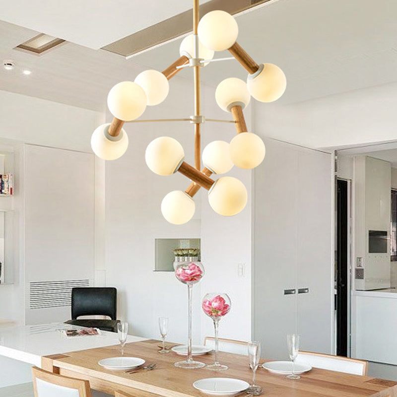 White Glass Orb Chandelier - Modernism Style, 8/12 Lights, Ideal for Living Room