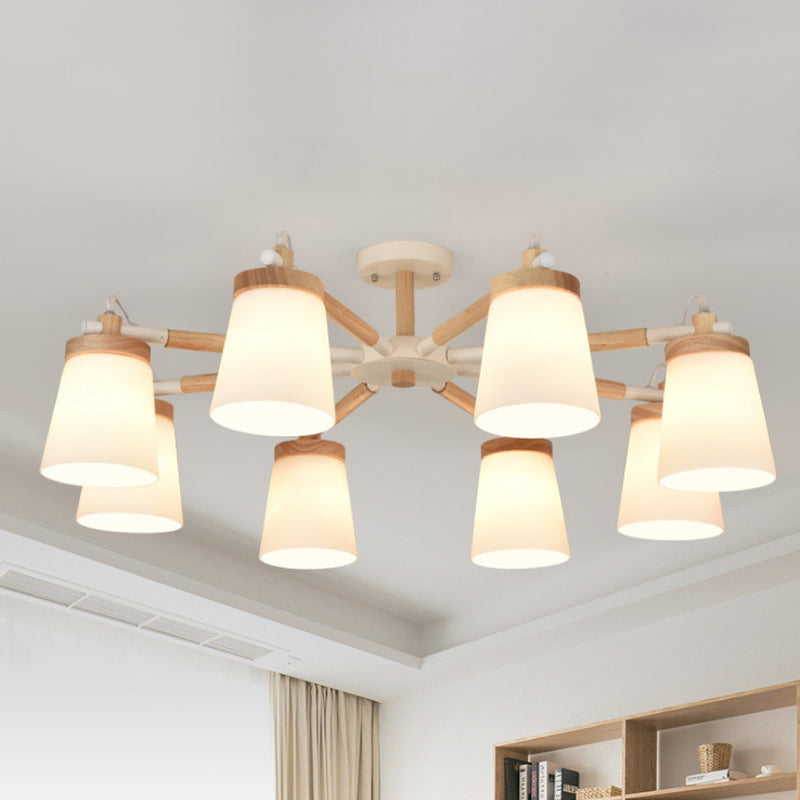 Nordic Style Conical Chandelier - 6/8 Lights White Hanging Light with Frosted Glass - Ideal for Living Room