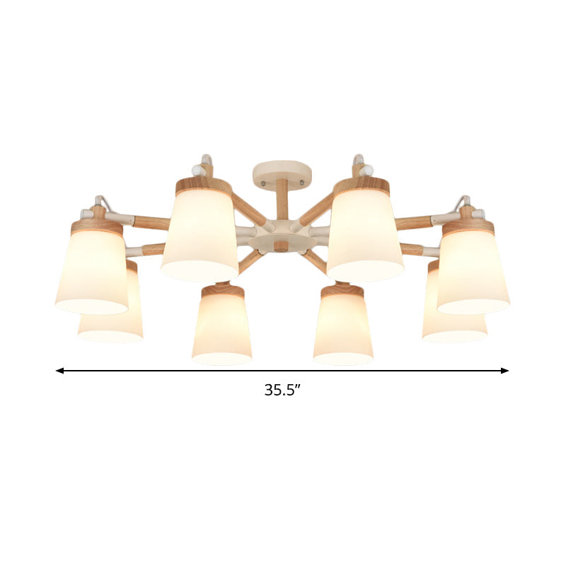 Nordic Style Conical Chandelier - 6/8 Lights White Hanging Light with Frosted Glass - Ideal for Living Room