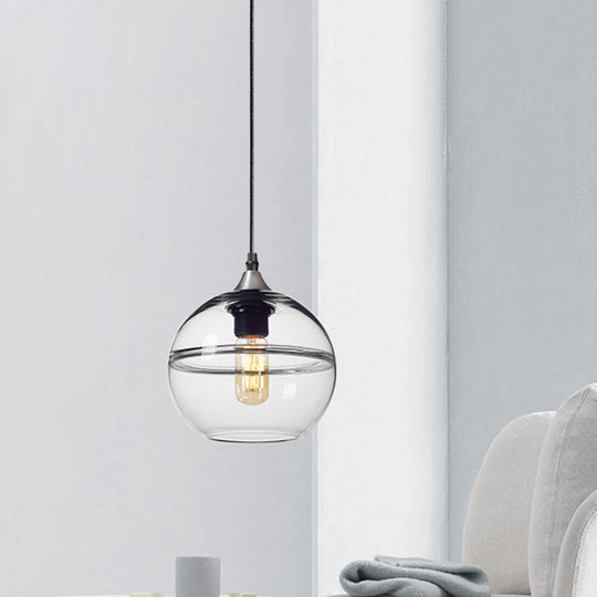 Modern Blue/Clear Glass Pendant Light for Dining Room – 1 Head, 8"/10"/12" Wide