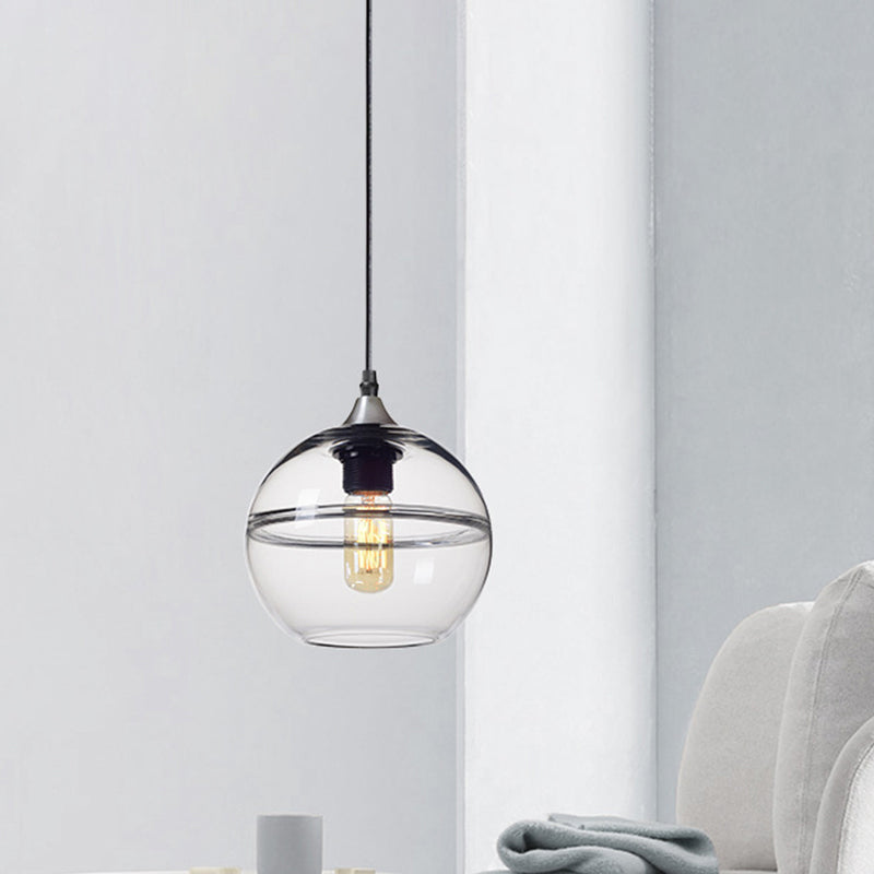 Modern Blue/Clear Glass Pendant Light for Dining Room – 1 Head, 8"/10"/12" Wide