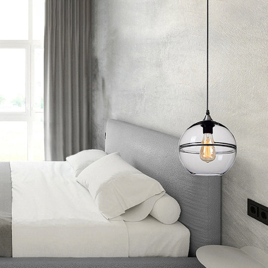 Modern Blue/Clear Glass Pendant Light for Dining Room – 1 Head, 8"/10"/12" Wide