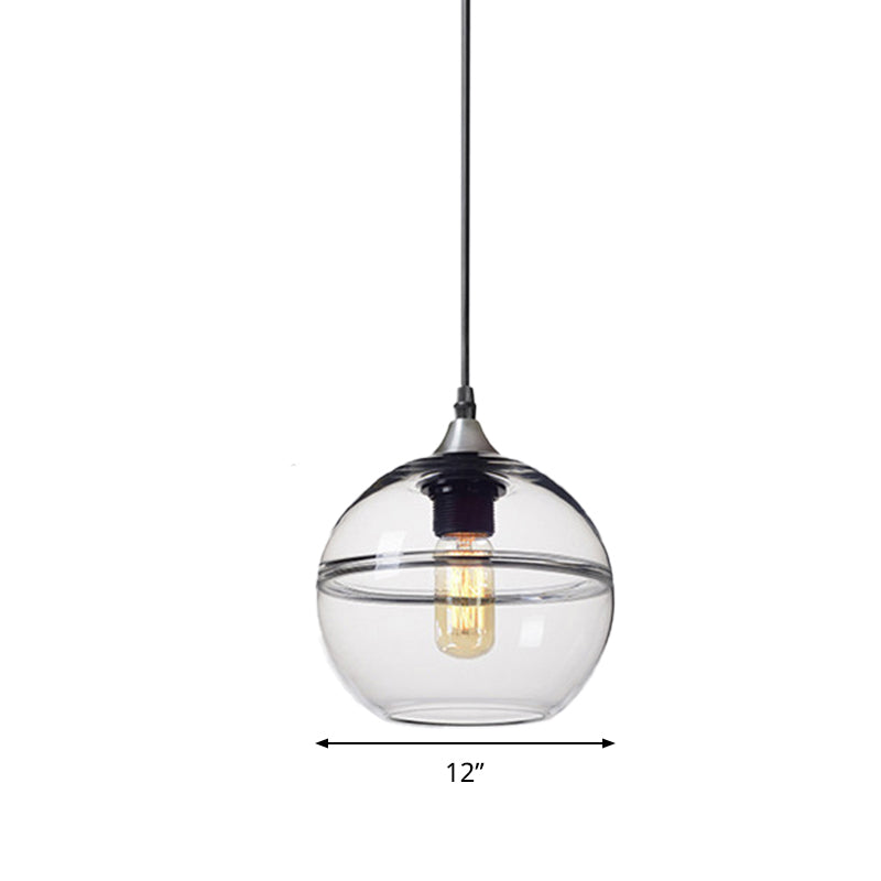 Modern Blue/Clear Glass Pendant Light for Dining Room – 1 Head, 8"/10"/12" Wide