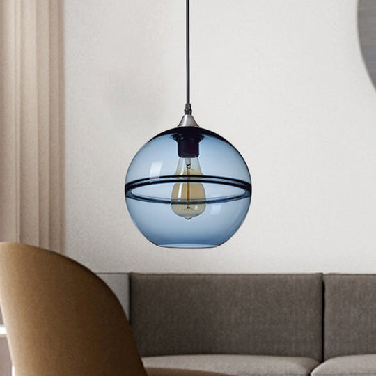 Modern Blue/Clear Glass Pendant Light for Dining Room – 1 Head, 8"/10"/12" Wide