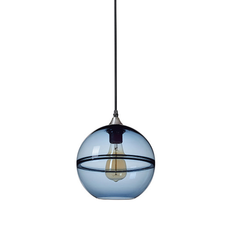 Modern Blue/Clear Glass Pendant Light for Dining Room – 1 Head, 8"/10"/12" Wide