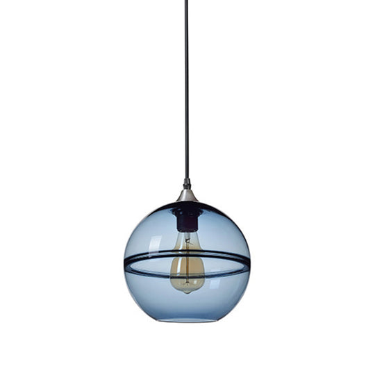 Modern Blue/Clear Glass Pendant Light for Dining Room – 1 Head, 8"/10"/12" Wide