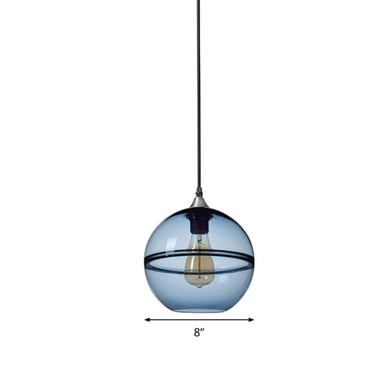Modern Blue/Clear Glass Pendant Light for Dining Room – 1 Head, 8"/10"/12" Wide