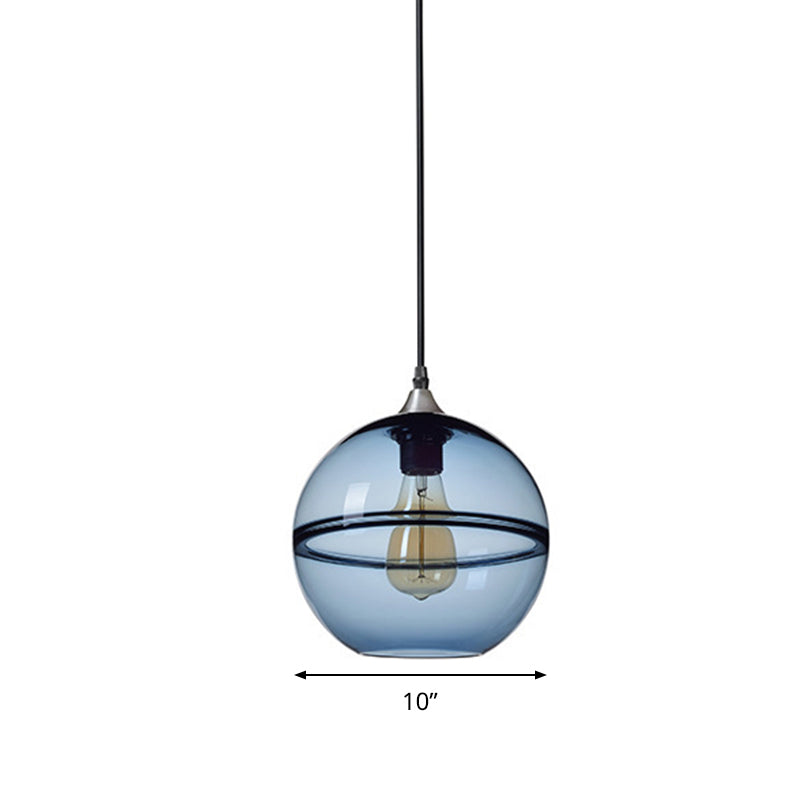Modern Blue/Clear Glass Pendant Light for Dining Room – 1 Head, 8"/10"/12" Wide