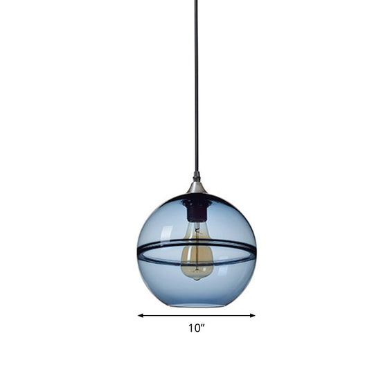 Modern Blue/Clear Glass Pendant Light for Dining Room – 1 Head, 8"/10"/12" Wide
