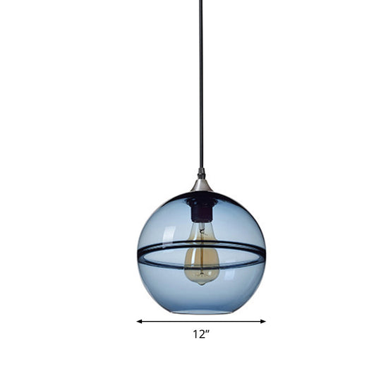Modern Blue/Clear Glass Pendant Light for Dining Room – 1 Head, 8"/10"/12" Wide