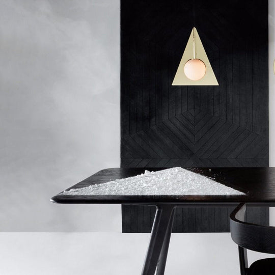 Modern Metal Triangle Ceiling Pendant Light with Globe White Glass Shade - Gold Hanging Lamp Kit