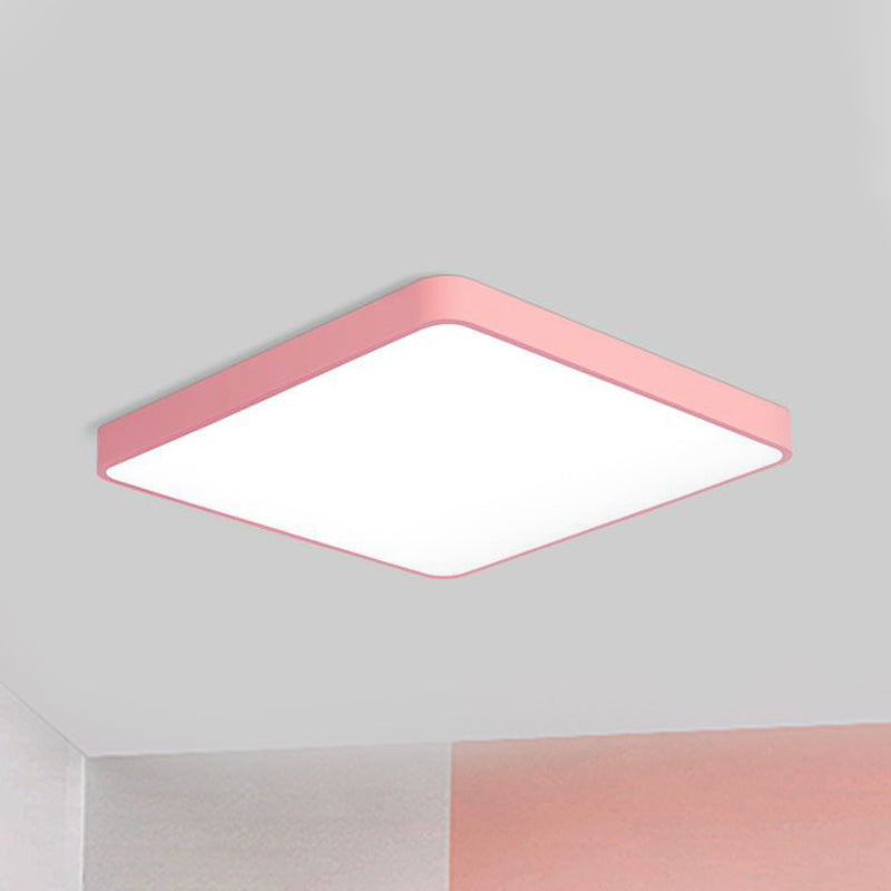 Modern Metal LED Flush Mount Ceiling Lamp in Pink, Warm/White Light (19.5"/25.5" Long)