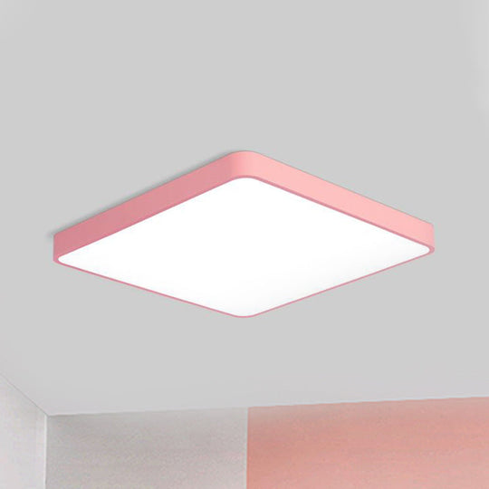 Modern Metal LED Flush Mount Ceiling Lamp in Pink, Warm/White Light (19.5"/25.5" Long)