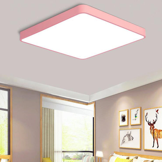 Modern Metal LED Flush Mount Ceiling Lamp in Pink, Warm/White Light (19.5"/25.5" Long)