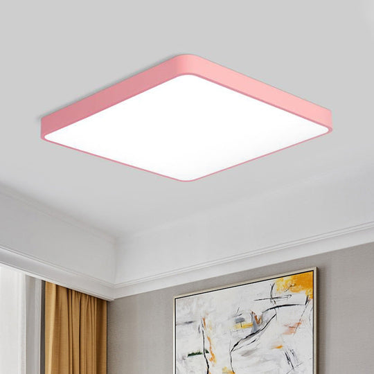 Modern Metal LED Flush Mount Ceiling Lamp in Pink, Warm/White Light (19.5"/25.5" Long)