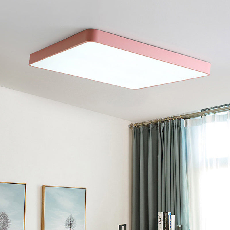 Modern Metal LED Flush Mount Ceiling Lamp in Pink, Warm/White Light (19.5"/25.5" Long)