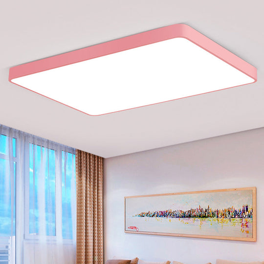 Modern Metal LED Flush Mount Ceiling Lamp in Pink, Warm/White Light (19.5"/25.5" Long)