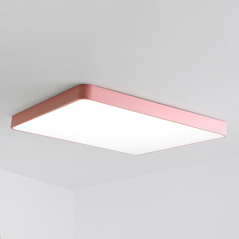 Modern Metal LED Flush Mount Ceiling Lamp in Pink, Warm/White Light (19.5"/25.5" Long)