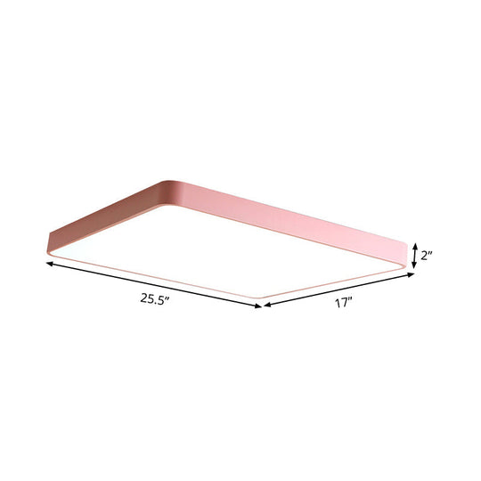 Modern Metal LED Flush Mount Ceiling Lamp in Pink, Warm/White Light (19.5"/25.5" Long)