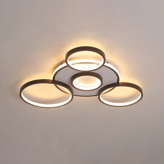Modern 4/5-Halo Ring Black LED Flush Mount Light Fixture, Warm/White Light, 27.5"/33.5"W