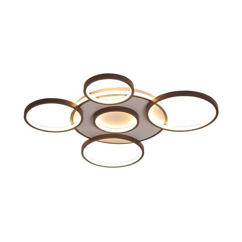 Modern 4/5-Halo Ring Black LED Flush Mount Light Fixture, Warm/White Light, 27.5"/33.5"W