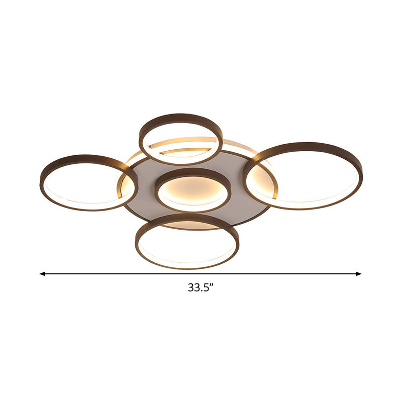 Modern 4/5-Halo Ring Black LED Flush Mount Light Fixture, Warm/White Light, 27.5"/33.5"W
