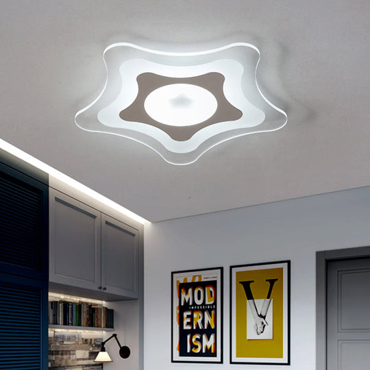 Simple Acrylic LED Flush Ceiling Light with Five-Pointed Star Design - Warm/White/3 Color Light, 16.5"/20.5" Wide