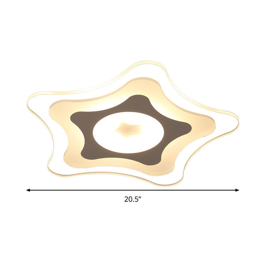 Simple Acrylic LED Flush Ceiling Light with Five-Pointed Star Design - Warm/White/3 Color Light, 16.5"/20.5" Wide