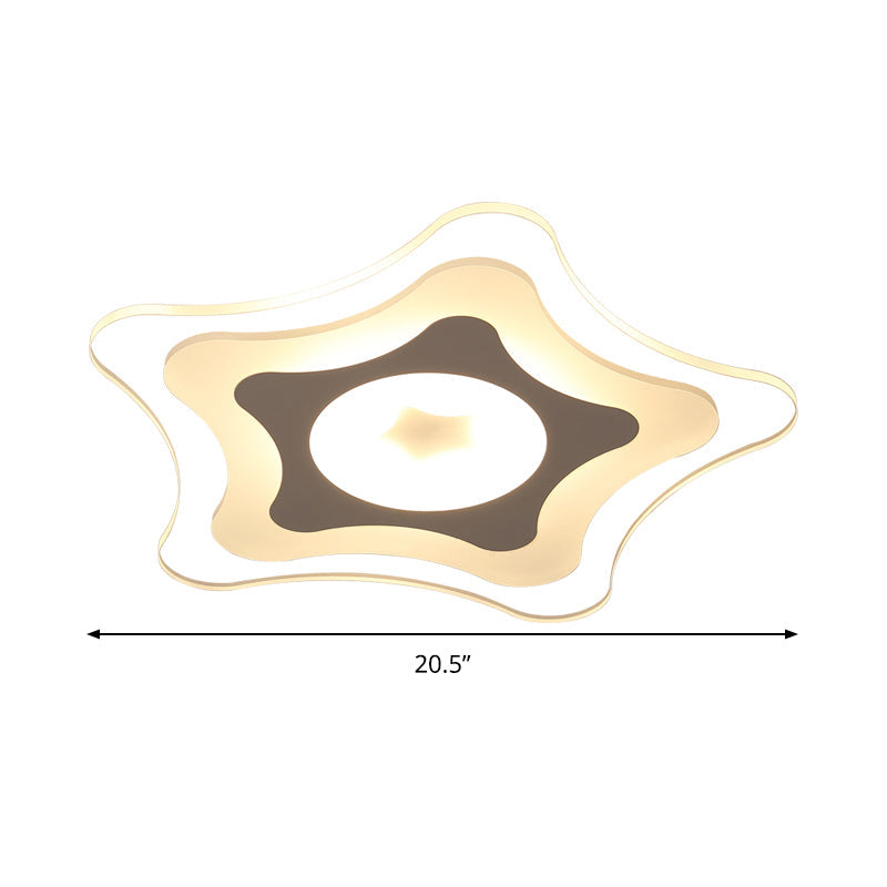 Simple Acrylic LED Flush Ceiling Light with Five-Pointed Star Design - Warm/White/3 Color Light, 16.5"/20.5" Wide